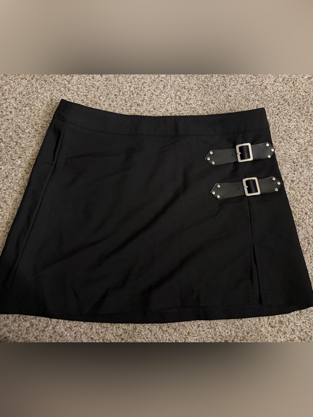 Black Women's Mini Skirt with Buckle Detail